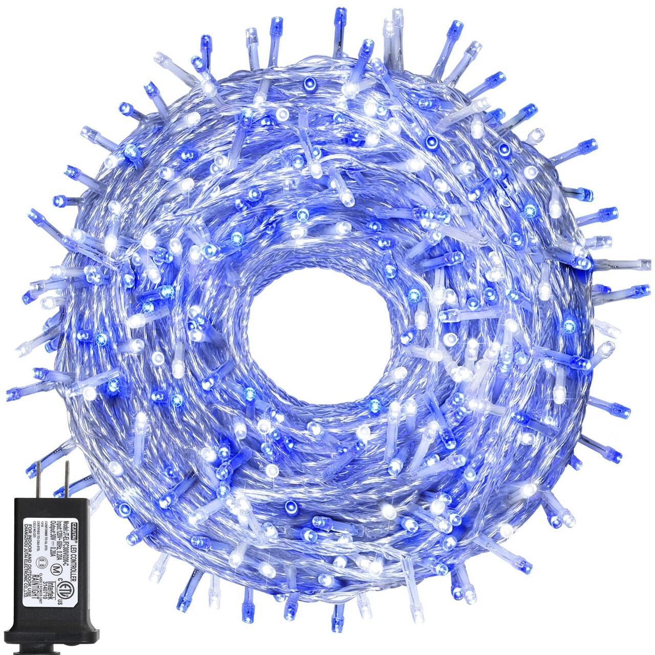 500 LED Christmas Lights, 164FT 8 Twinkle Modes Plug in Waterproof Extra Long Fairy Lights for Outdoor Christmas Tree Lights Party Garden Decorations (Blue and White)